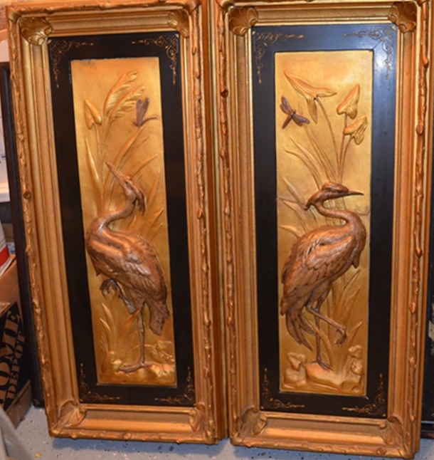 PAIR - ANTIQUE ART NOUVEAU WALL PLAQUES